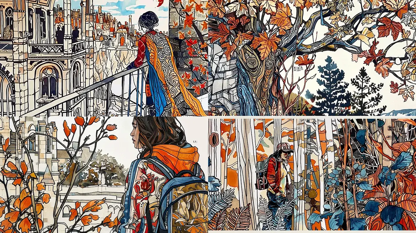 Vibrant Artistic Expression with Nature and Urban Themes - Midjourney sref style