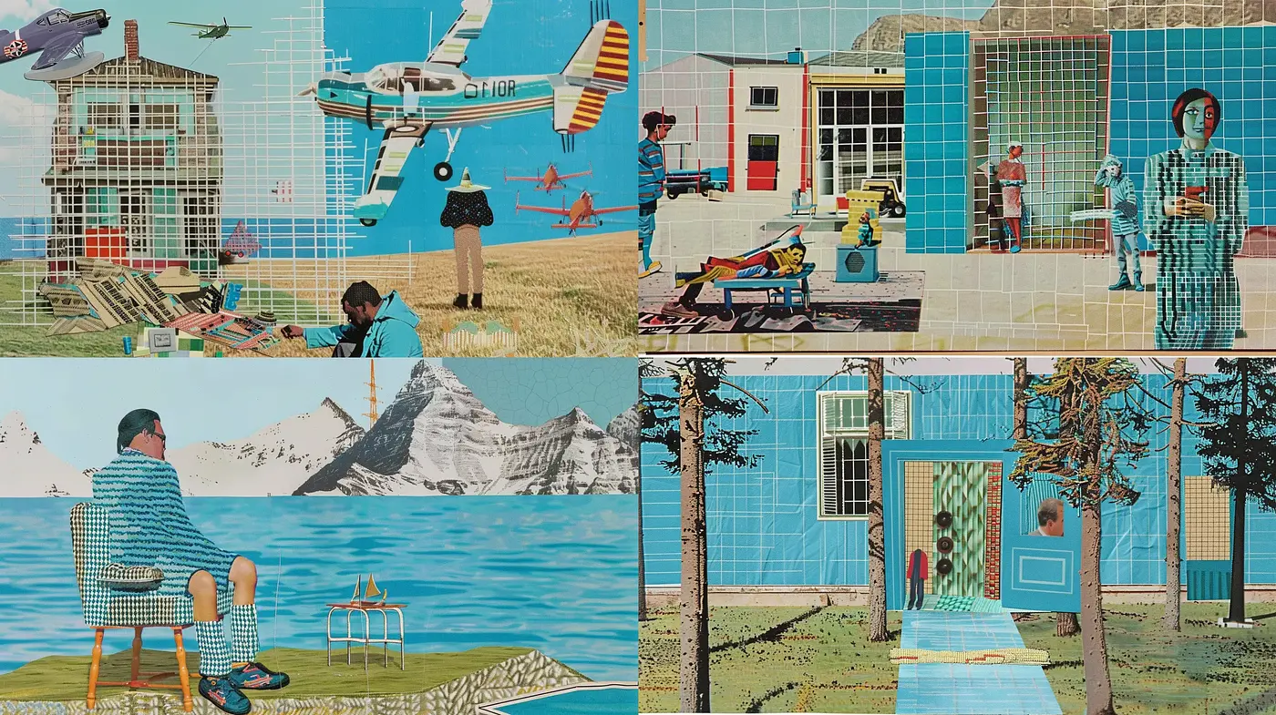Retrofuturistic Reverie: A Diorama of Mid-Century Modern Life with Surreal Overtones - Midjourney sref style