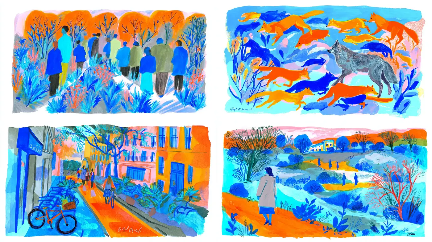 Vibrant and expressive illustrations with bold color contrasts - Midjourney sref style