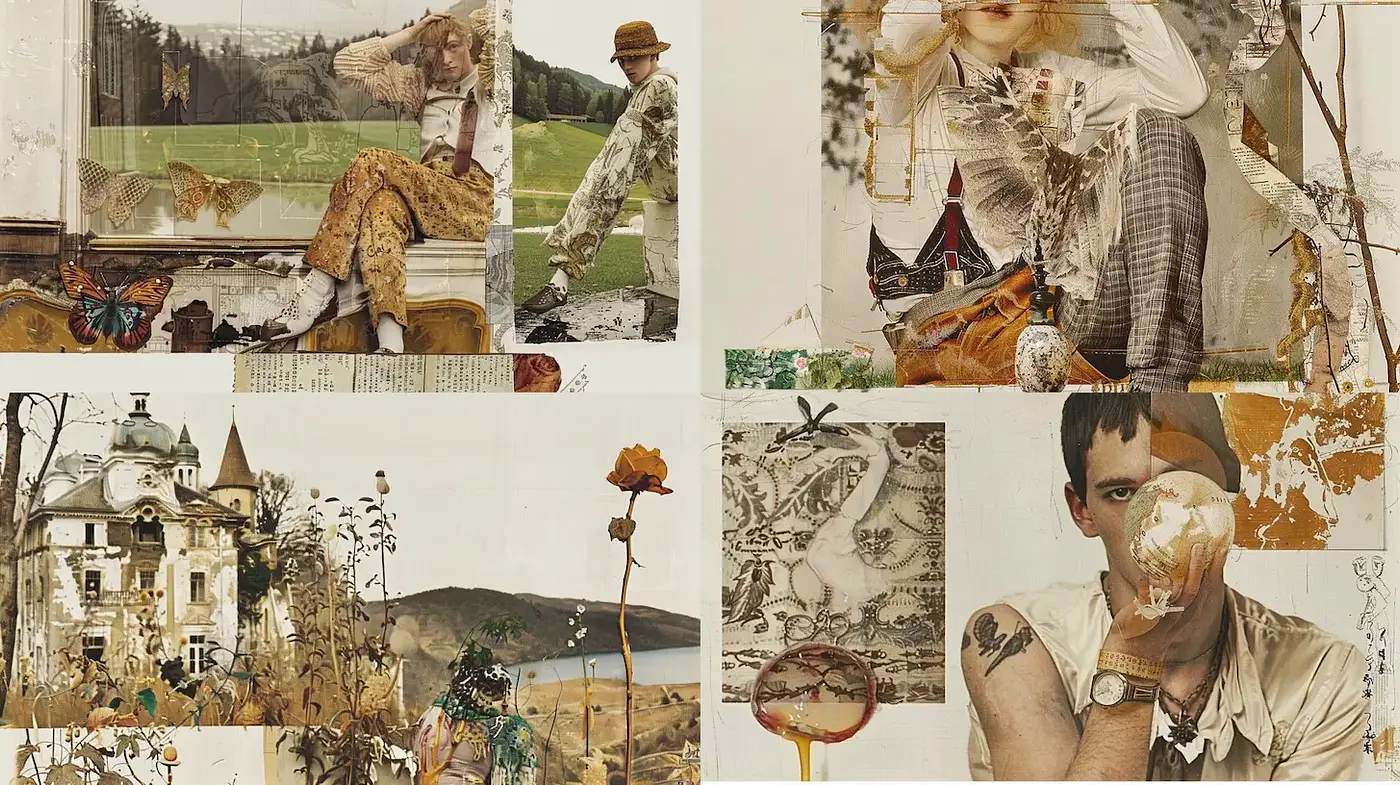 Eclectic vintage collage with muted tones and nostalgic aesthetics - Midjourney sref style