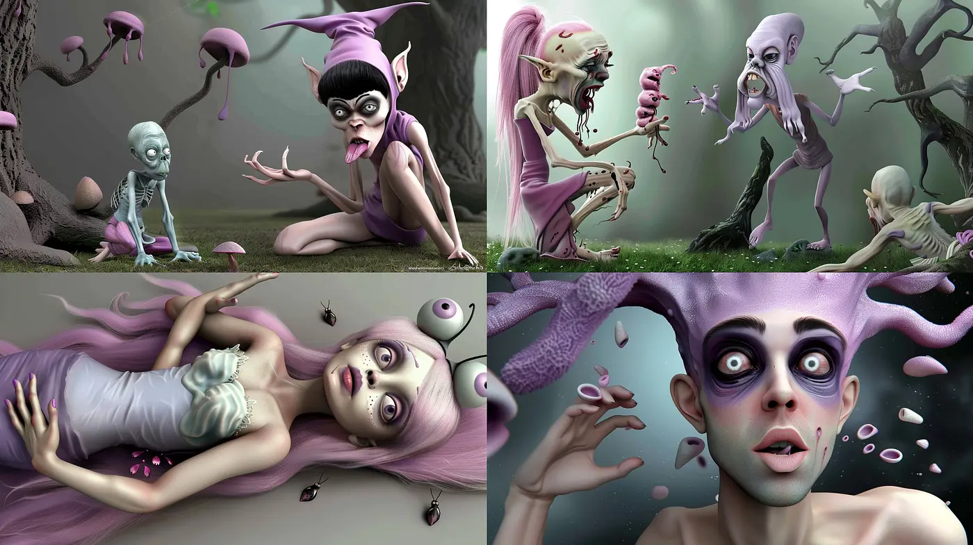 Surreal Fantasy in Muted Tones with Grotesque Whimsy - Midjourney sref style