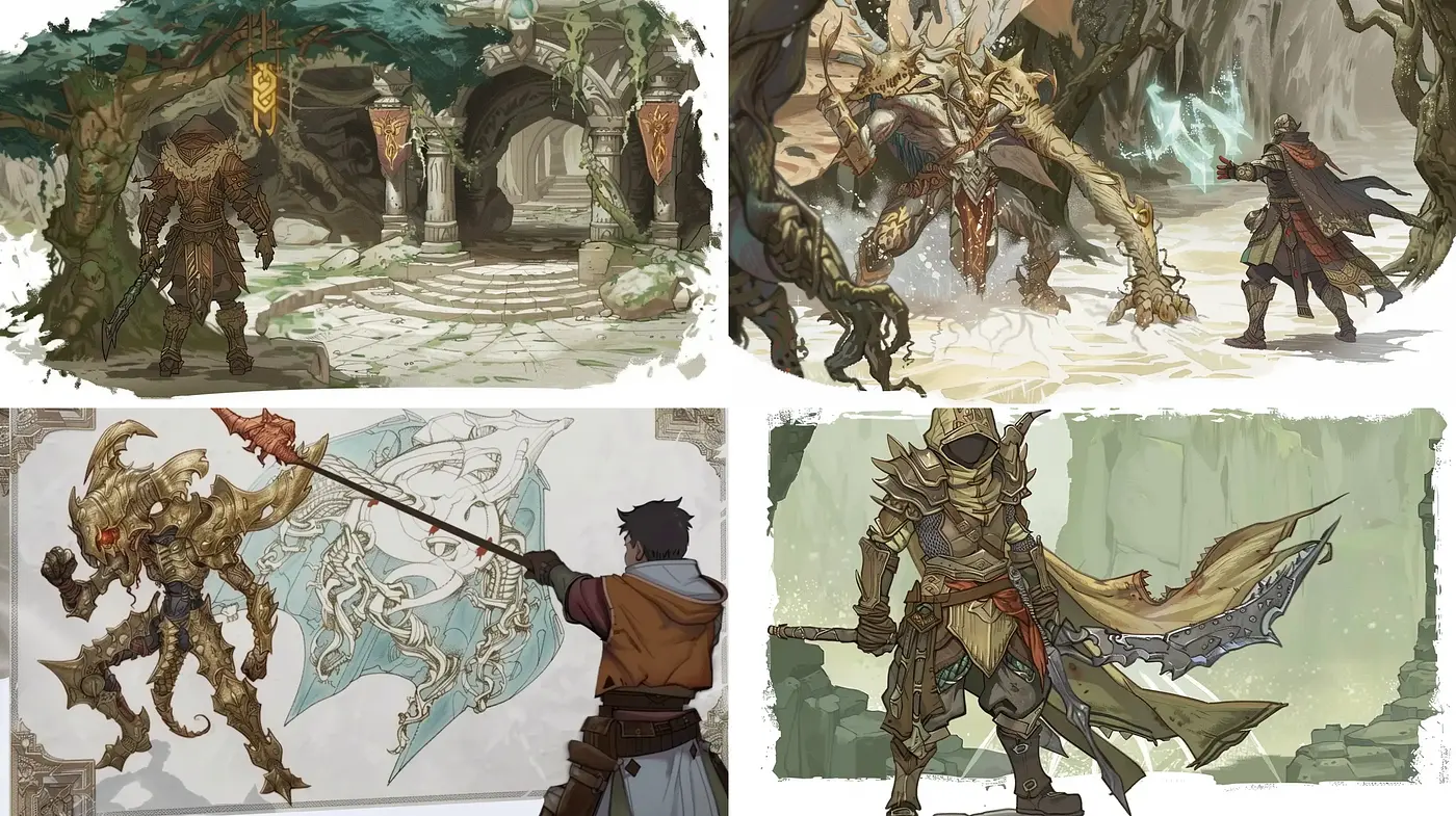 Mystical Fantasy Worlds with Dynamic Creatures - Midjourney sref style