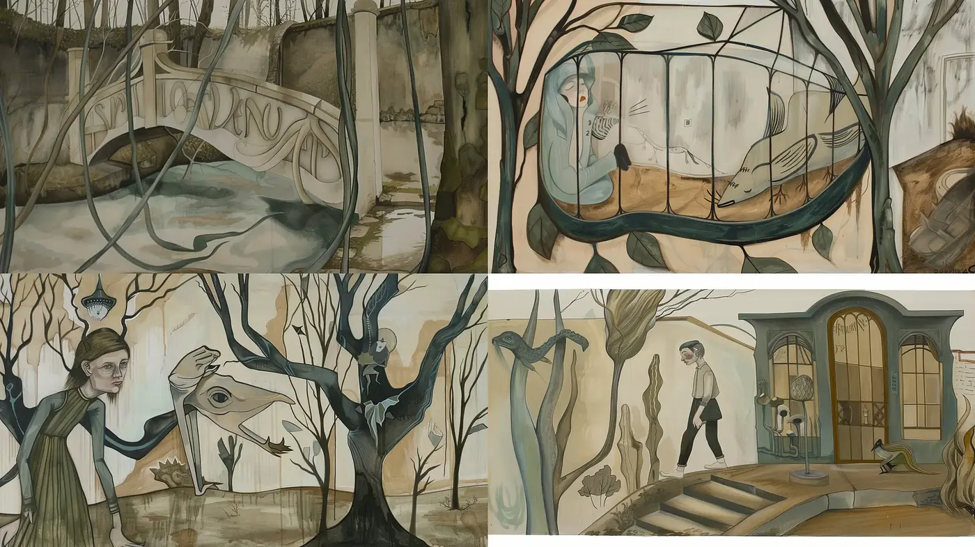 Ethereal Arbor Tale in Desaturated Watercolor Hues - Midjourney sref style