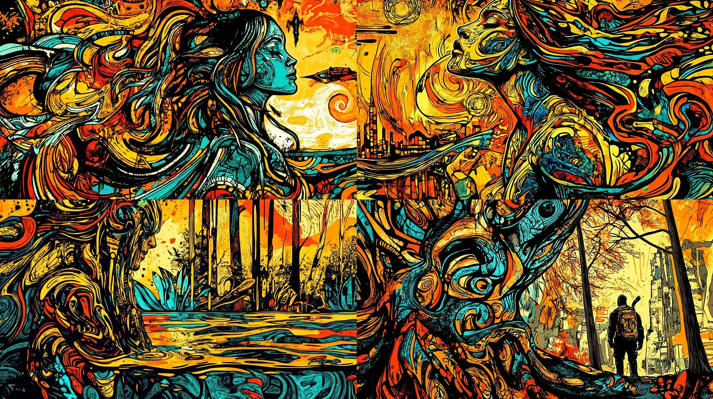 Psychedelic Dreamscape in Swirling Chromatic Rhapsody - Midjourney sref style