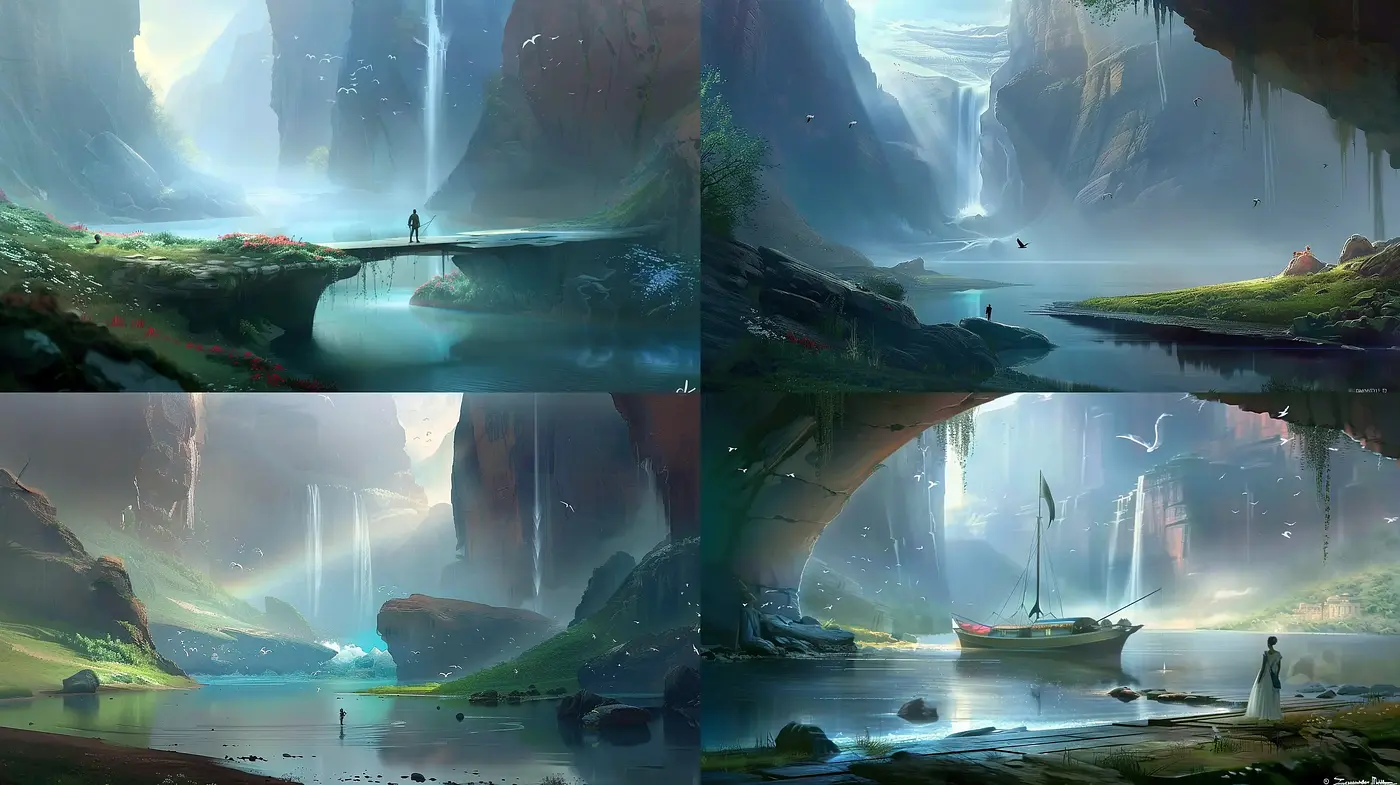 Ethereal Landscape of Tranquility with Surrealist Overtones - Midjourney sref style