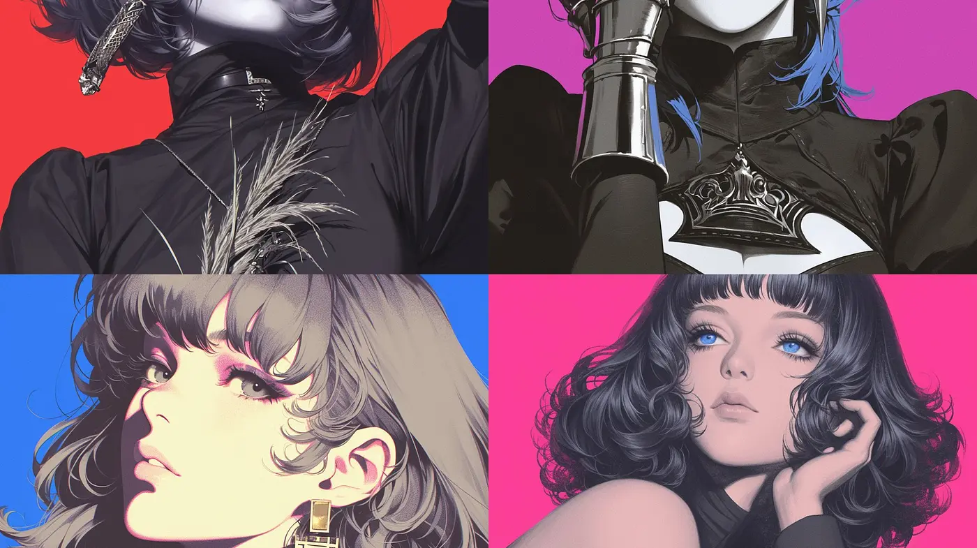 Synthesized Elegance: A Fusion of Dynamic Hues and Retro-Futuristic Portraiture - Midjourney sref style