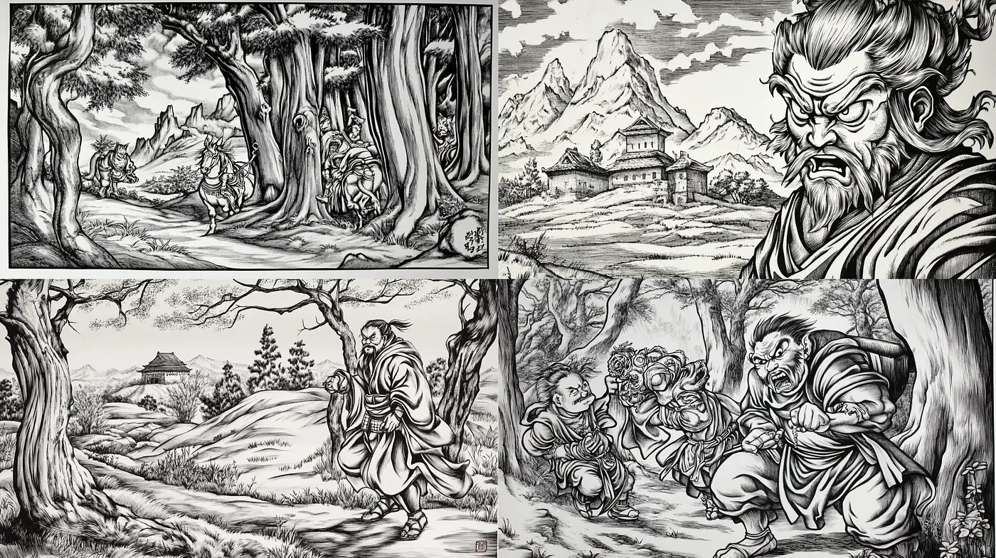 Monochromatic Ink Wash Essence in East Asian Style - Midjourney sref style