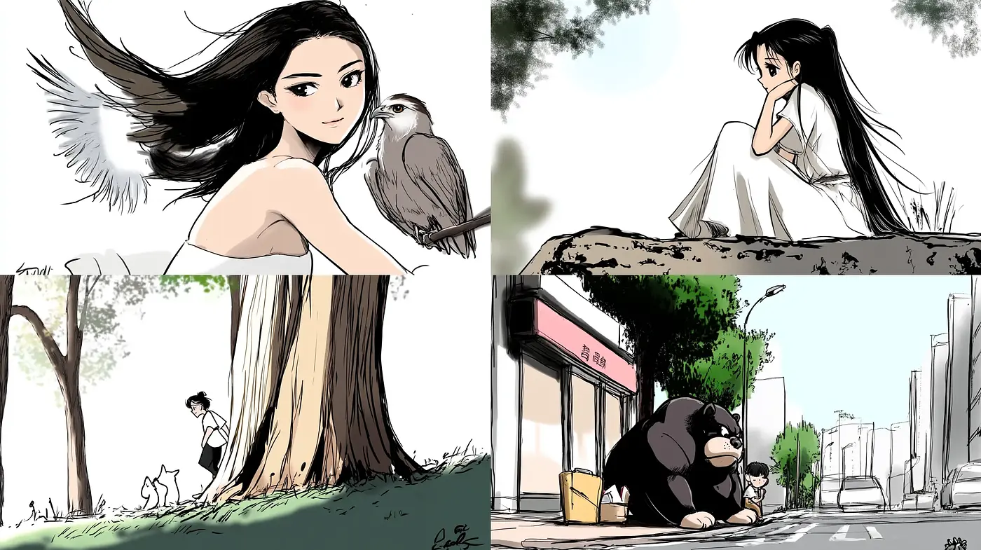 Ethereal Ink Wash Dreamscapes with Animated Elegance - Midjourney sref style