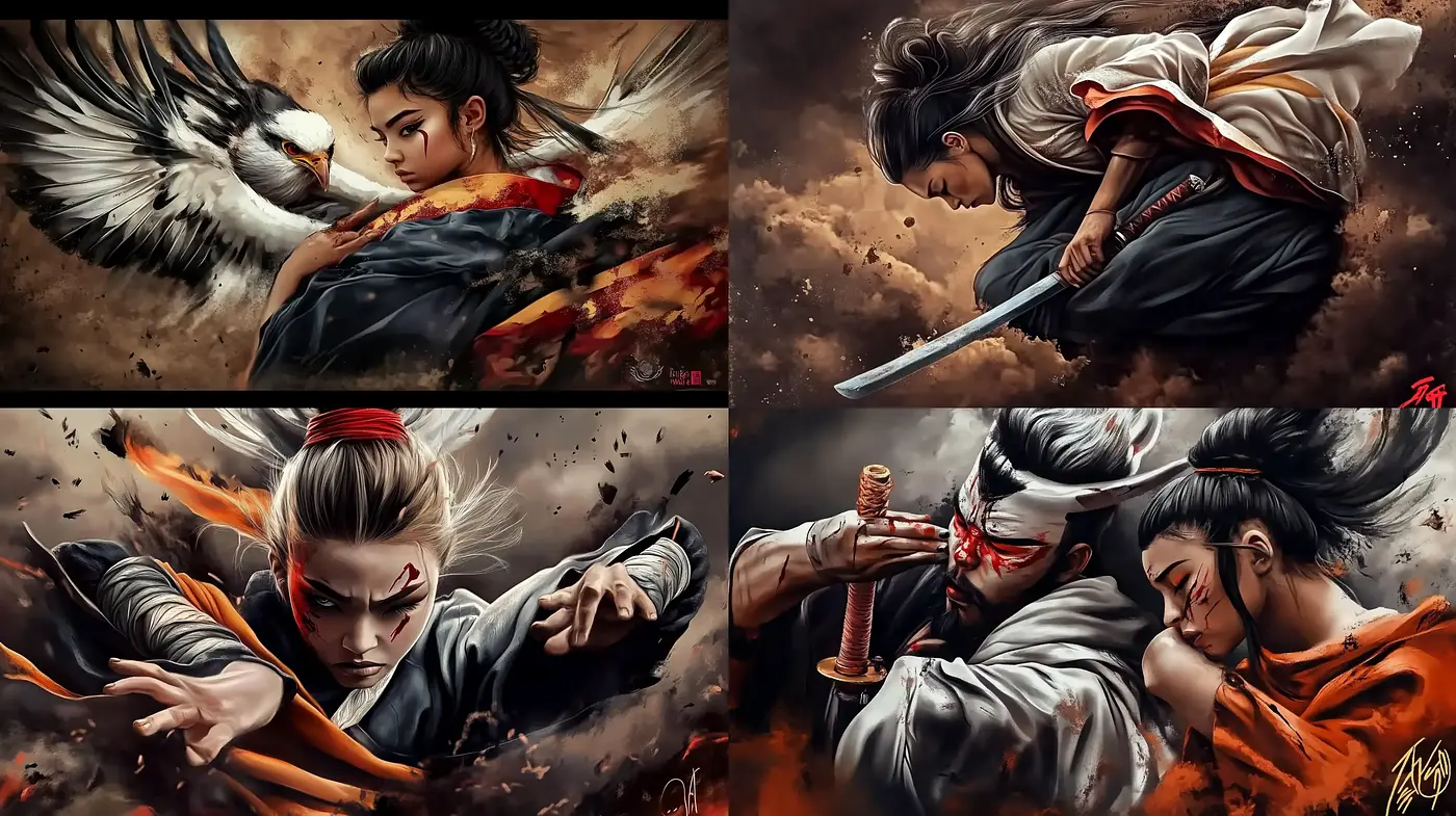 Dynamic Samurai Saga: An Intense and Vivid Artistic Representation - Midjourney sref style