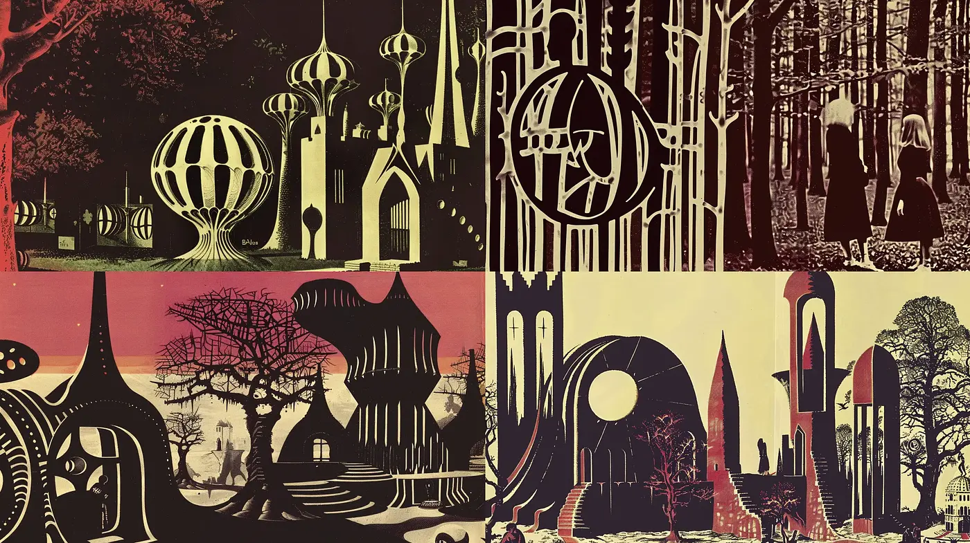 Otherworldly Fantasy Landscapes with a Retro-Futuristic Twist - Midjourney sref style