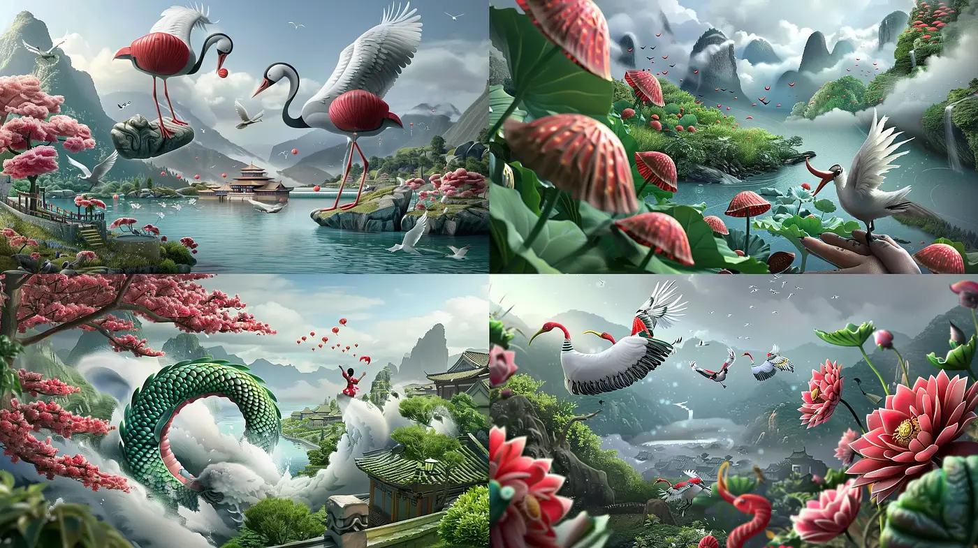 Ethereal Dreamscapes with Fantastical Fauna and Florals - Midjourney sref style