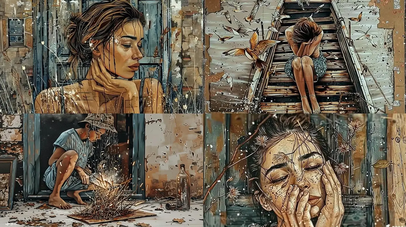 Dilapidated Elegance in Sepia Tones: A Fusion of Realism and Texture-Heavy Distress - Midjourney sref style