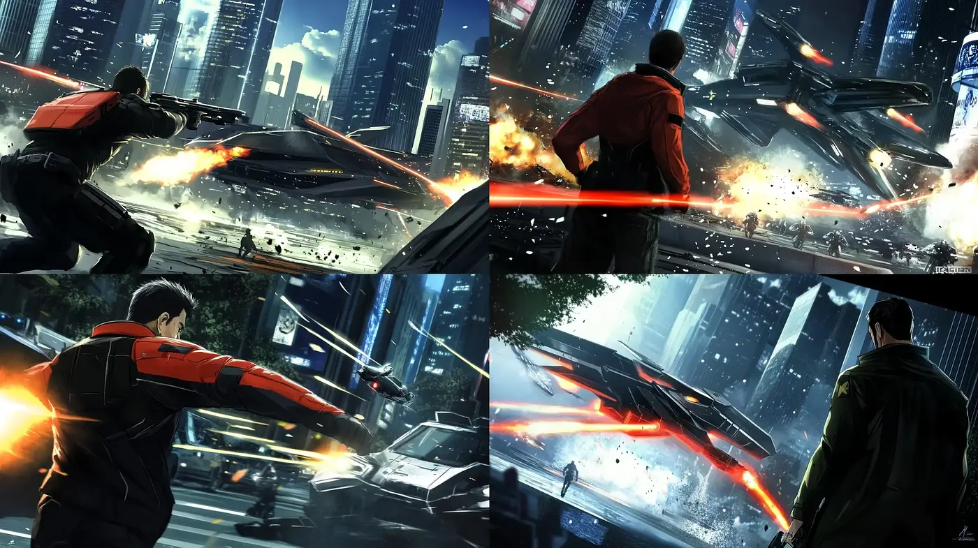 Futuristic Urban Chaos with a Cinematic Sci-Fi Glow - Midjourney sref style