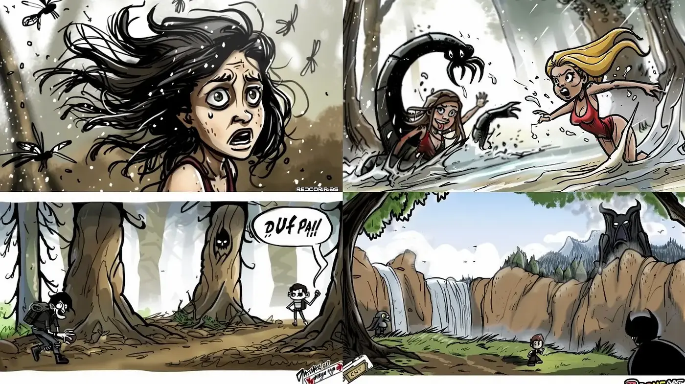 Dynamic and Expressive Comic-Style Landscape Illustrations with a Touch of Fantasy - Midjourney sref style