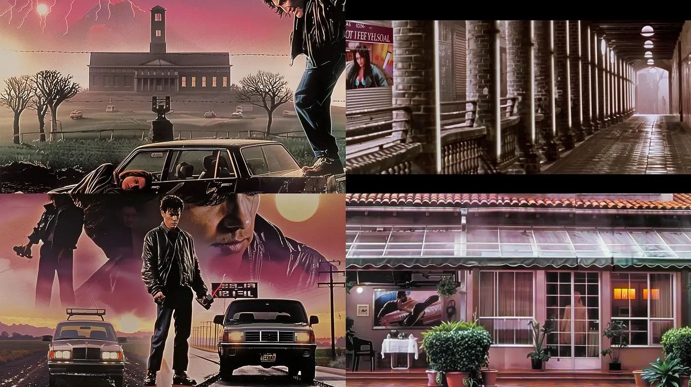 Cinematic Fusion of Neo-Noir and Retrofuturism - Midjourney sref style