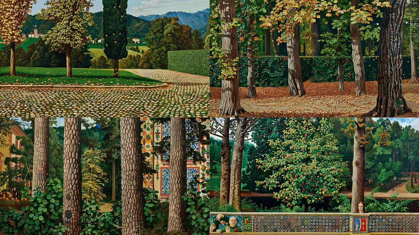 Eternal Autumns of Verdant Dreams: A Harmonious Blend of Nature and Nostalgia in Art - Midjourney sref style