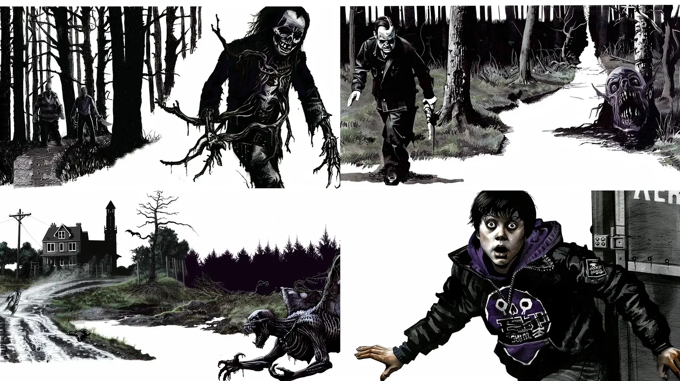 Monochromatic Eerie Essence with Graphic Novel Undertones - Midjourney sref style