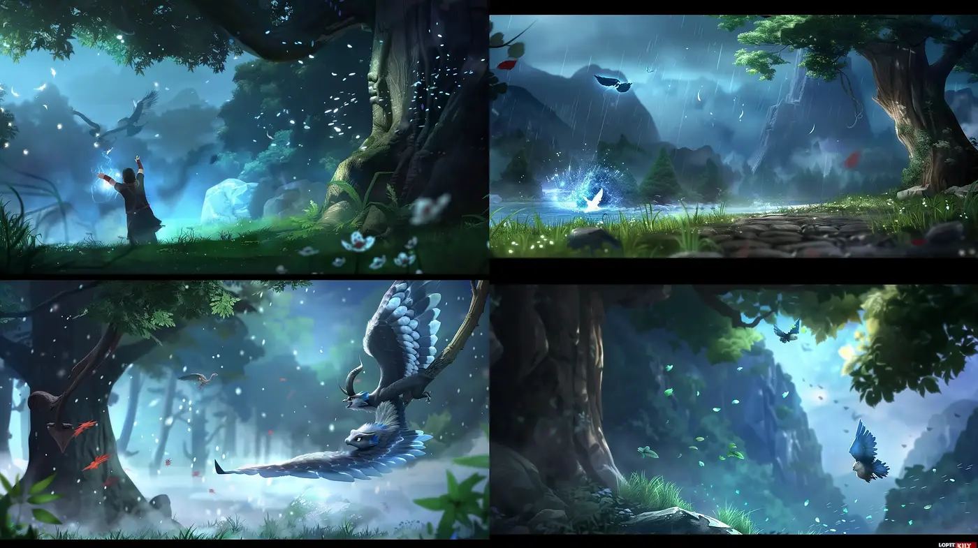 Enchanted Forest Whispers: A Medley of Mystical Hues and Ethereal Lights - Midjourney sref style