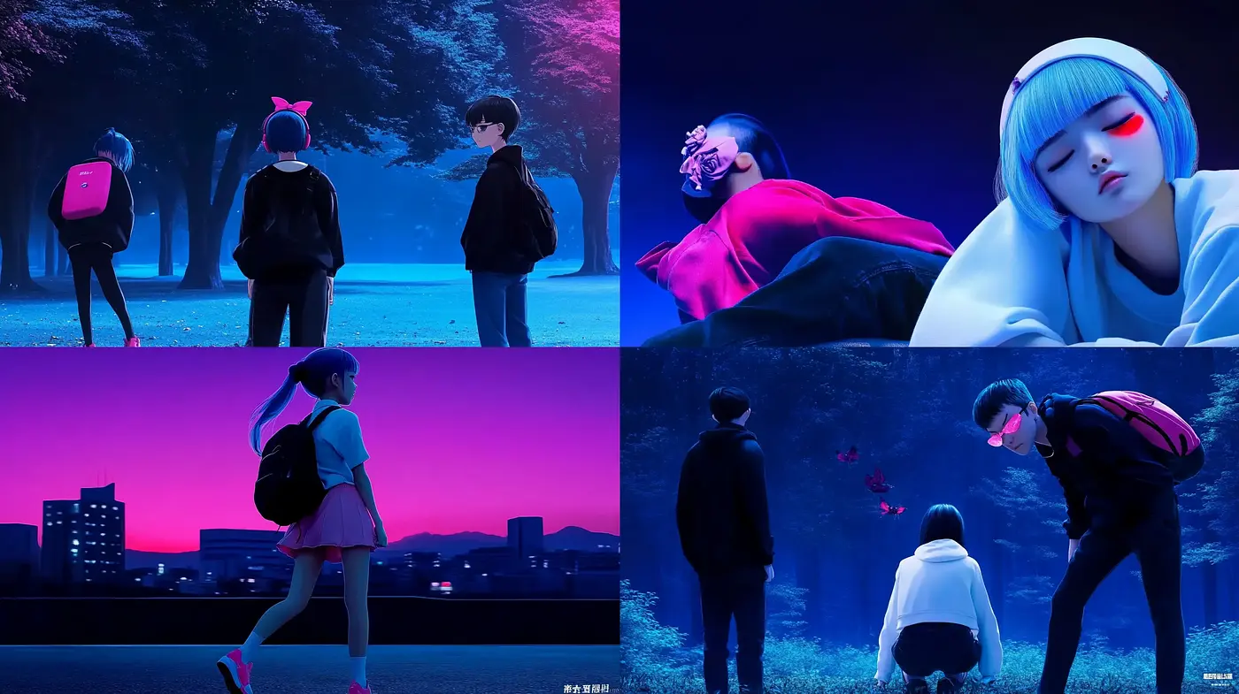 Neon Nocturne: A Fusion of Luminescent Anime and Shadowy Ambience - Midjourney sref style