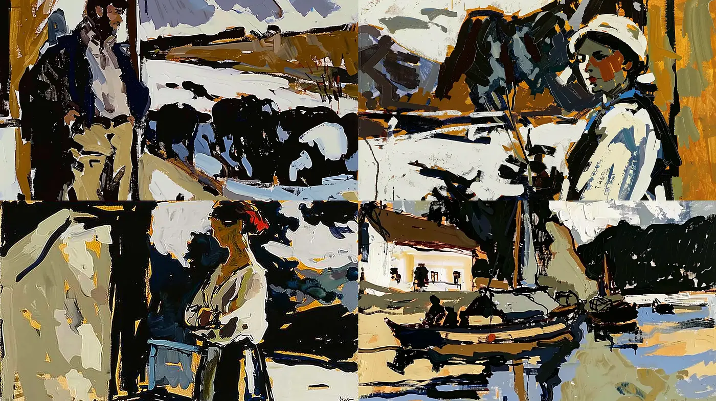 Rustic Brushwork Harmony with Nostalgic Marine Ambiance - Midjourney sref style