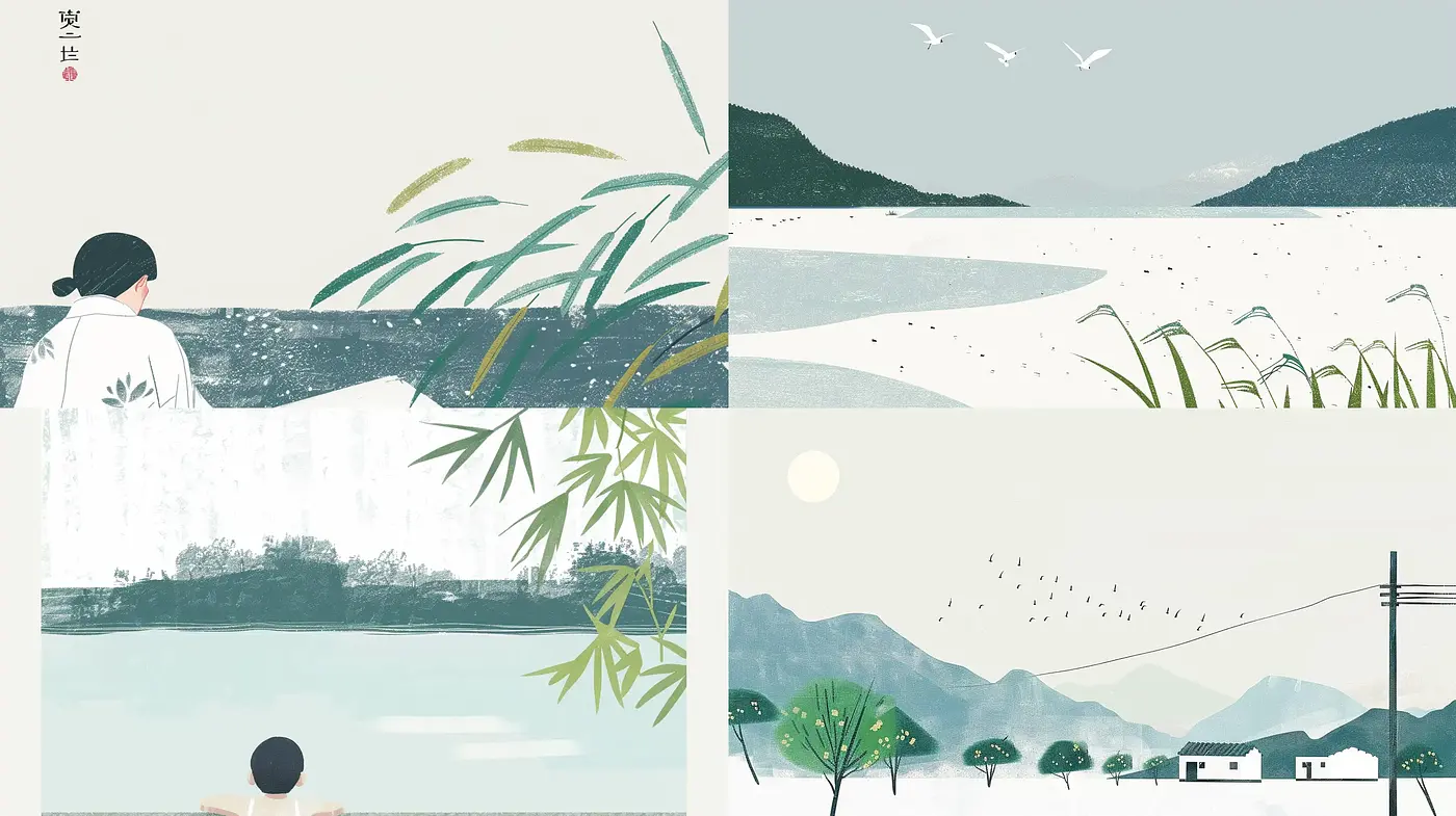 Tranquil Nature-Inspired Illustrations with a Modern Minimalist Aesthetic - Midjourney sref style