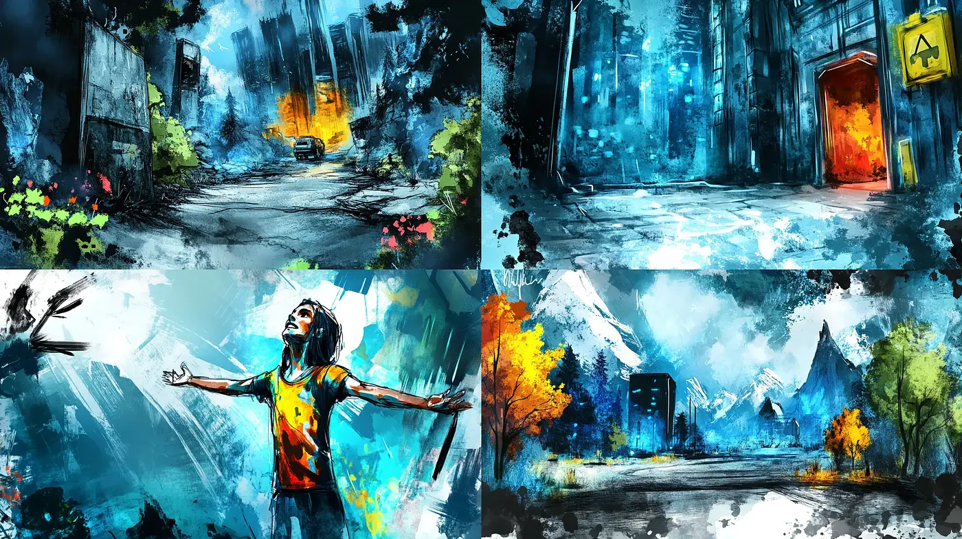 Dynamic Brushstrokes in Vivid Contrasting Hues - Midjourney sref style