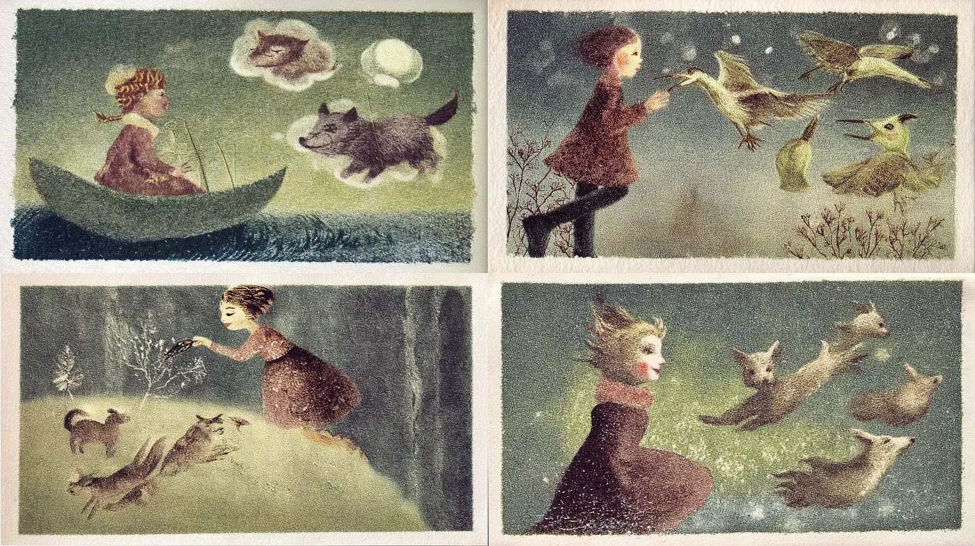 Whimsical Dreamlike Illustrations with Ethereal Quality - Midjourney sref style
