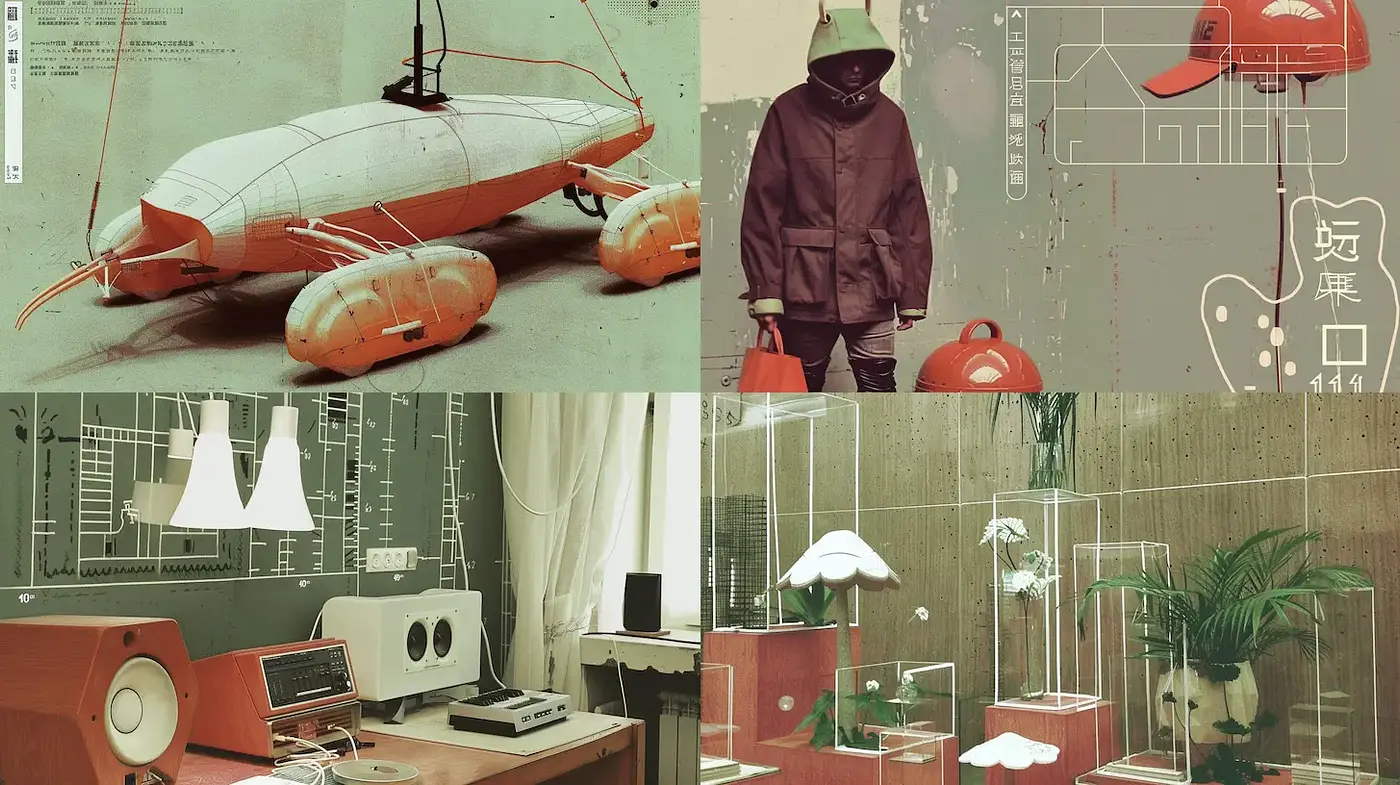 Retro-futuristic and Minimalist Aesthetic with Textural Nuances - Midjourney sref style