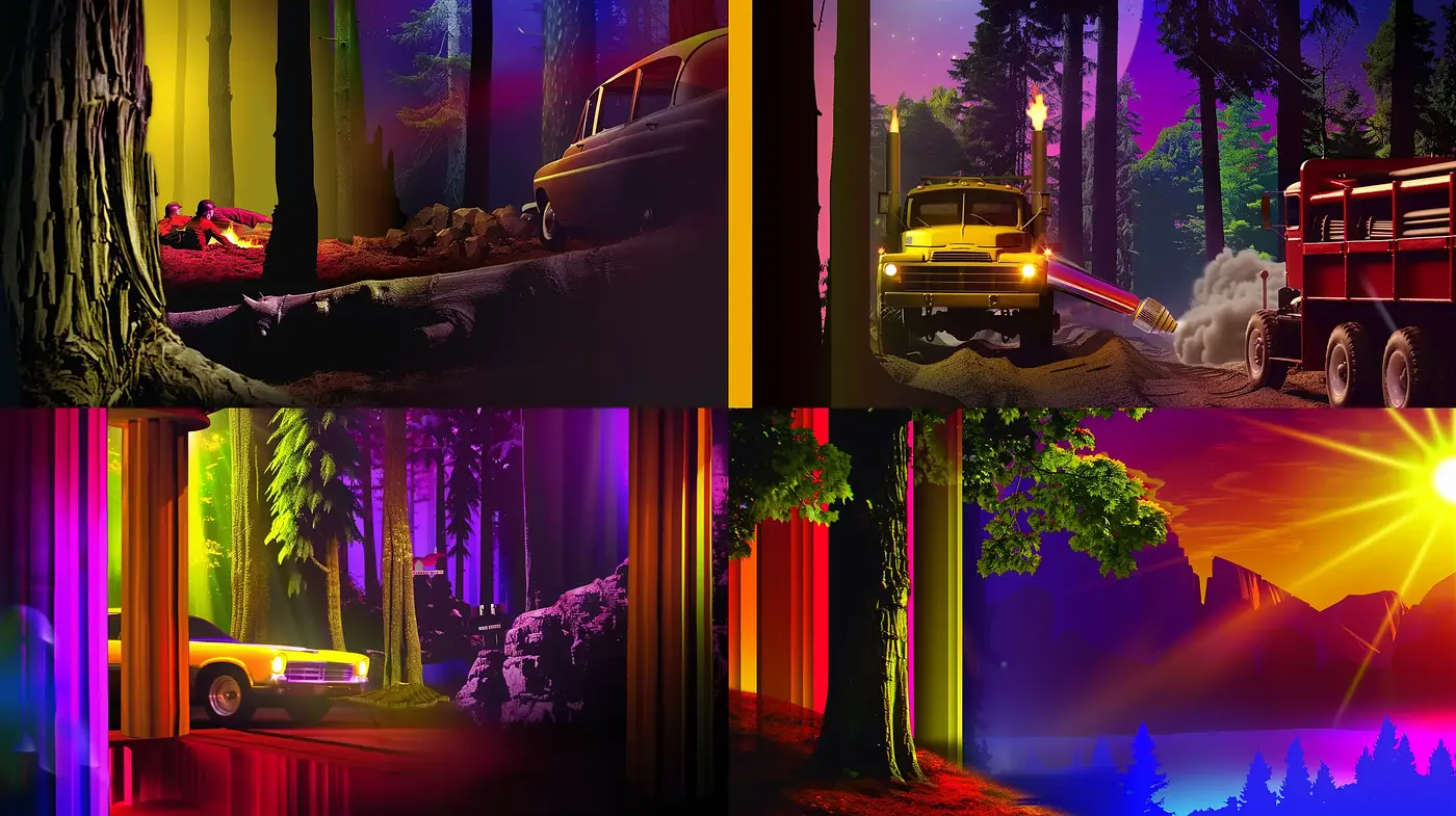 Surreal Twilight Hues and Chromatic Aberration Forest Series - Midjourney sref style