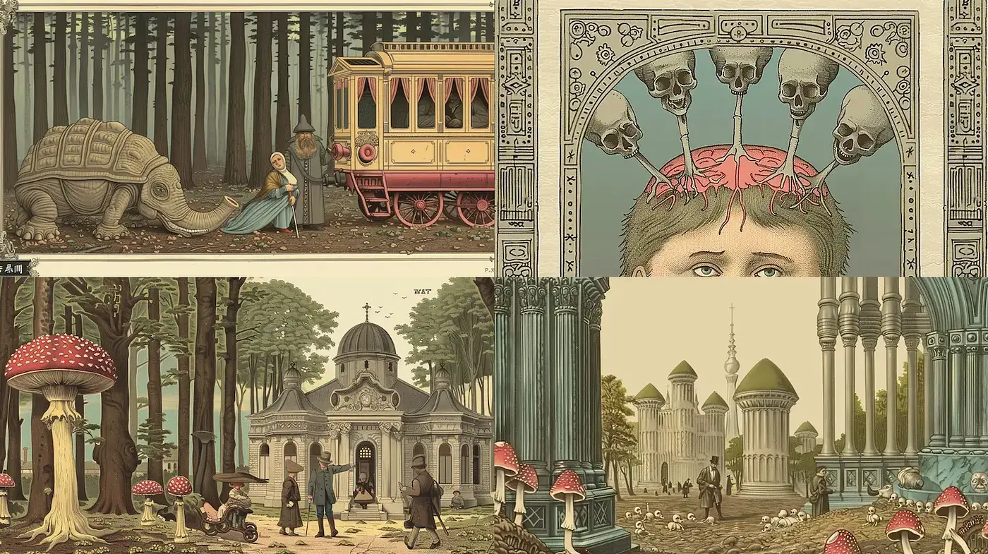 Whimsical and Surreal Explorations in a Retro-Futuristic Art Style - Midjourney sref style