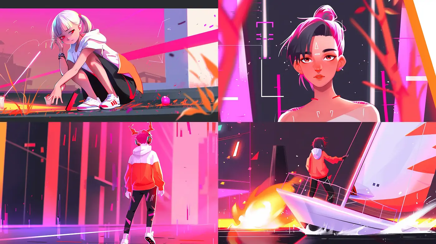 Neon-Drenched Digital Dreamscapes: A Synthesis of Vibrancy and Futurism - Midjourney sref style
