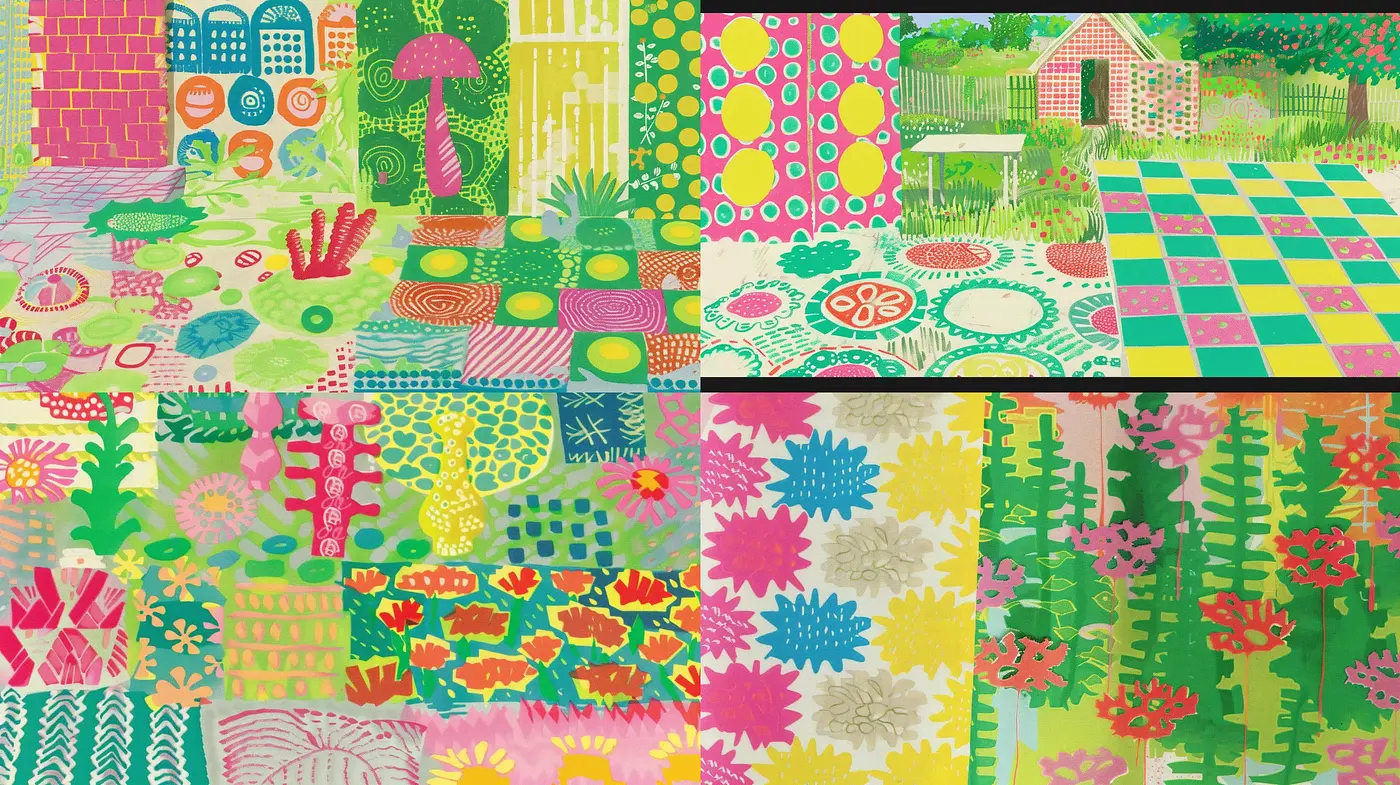 Whimsical Patchwork of Vivid Textures and Patterns - Midjourney sref style
