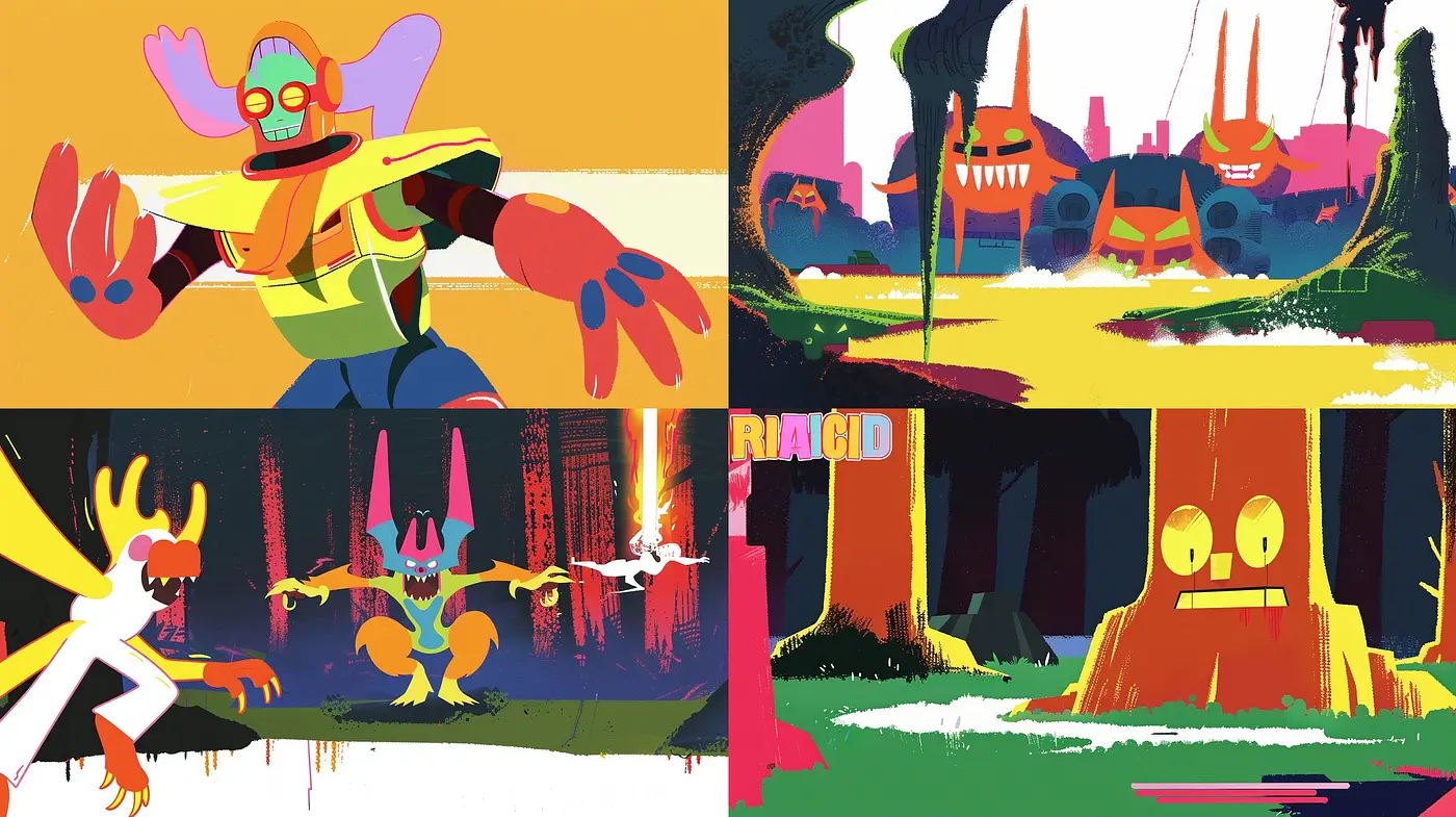 Vibrant Retro-Futuristic Fusion with Expressive Color Dynamics - Midjourney sref style