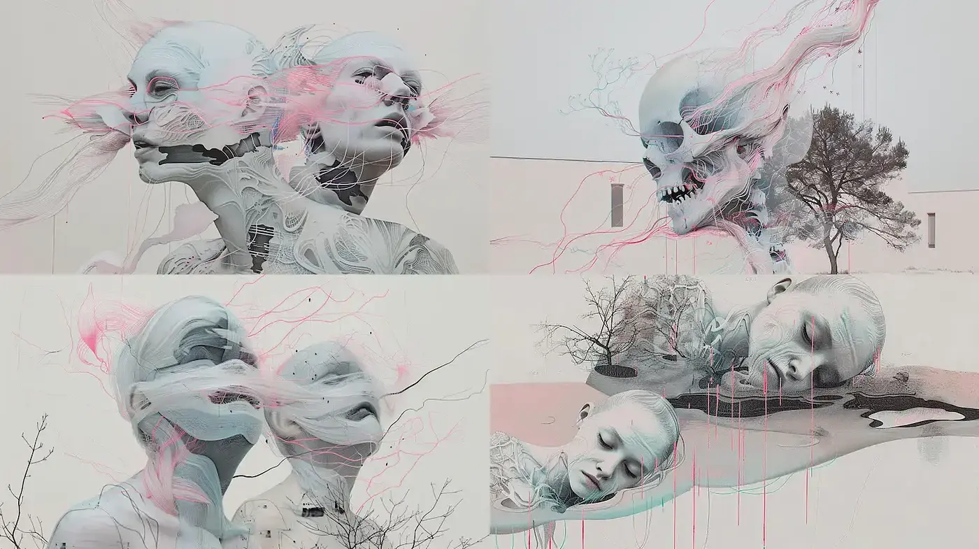 Surreal and Ethereal Portraits with Fluid Elements - Midjourney sref style