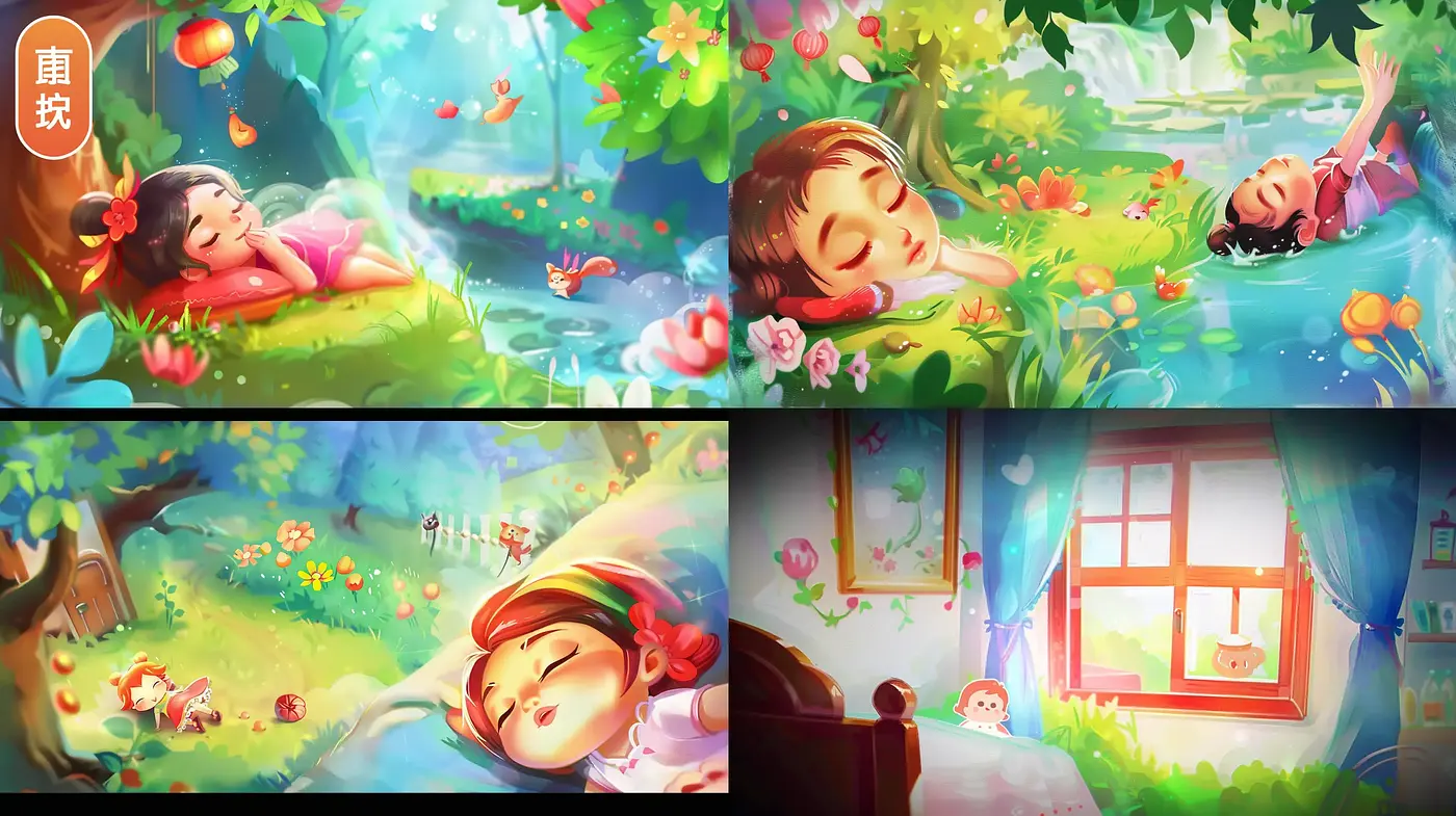Dreamy Storybook Illustration Style with Vibrant Nature Themes - Midjourney sref style
