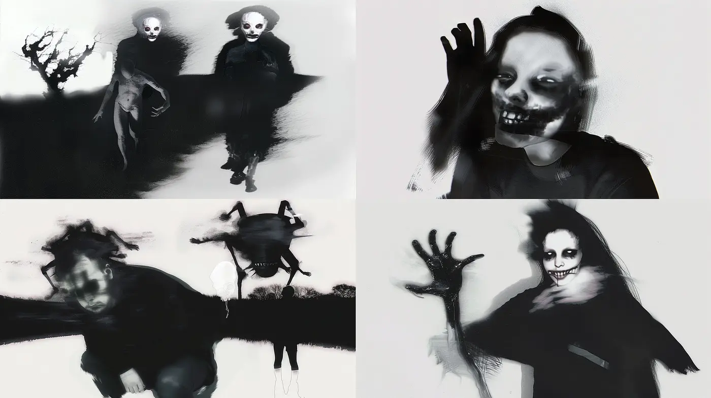 Monochromatic Ethereal Apparitions with Surrealist Overtones - Midjourney sref style