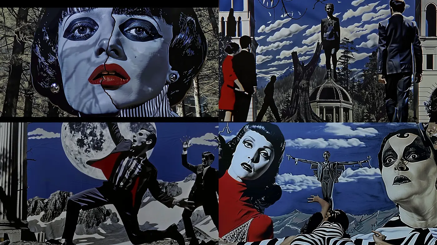 Noir Cinematic Panache with a Surrealist Twist - Midjourney sref style