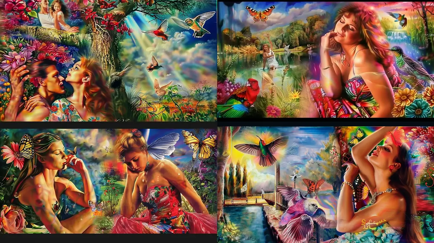 Vibrant Garden of Emotions: A Surrealist Eden in Oil - Midjourney sref style