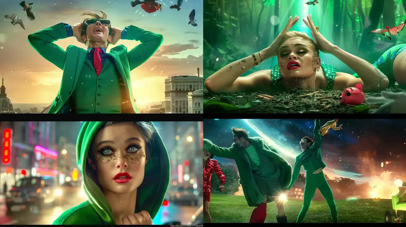 Cinematic Surrealism in Lush Emerald Tones - Midjourney sref style