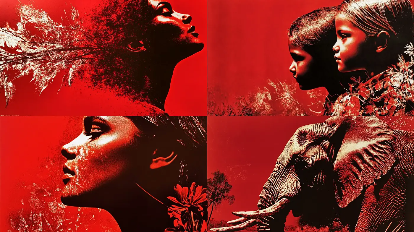 Crimson Elegance: A Fusion of High-Contrast Botanicals and Expressive Portraiture - Midjourney sref style