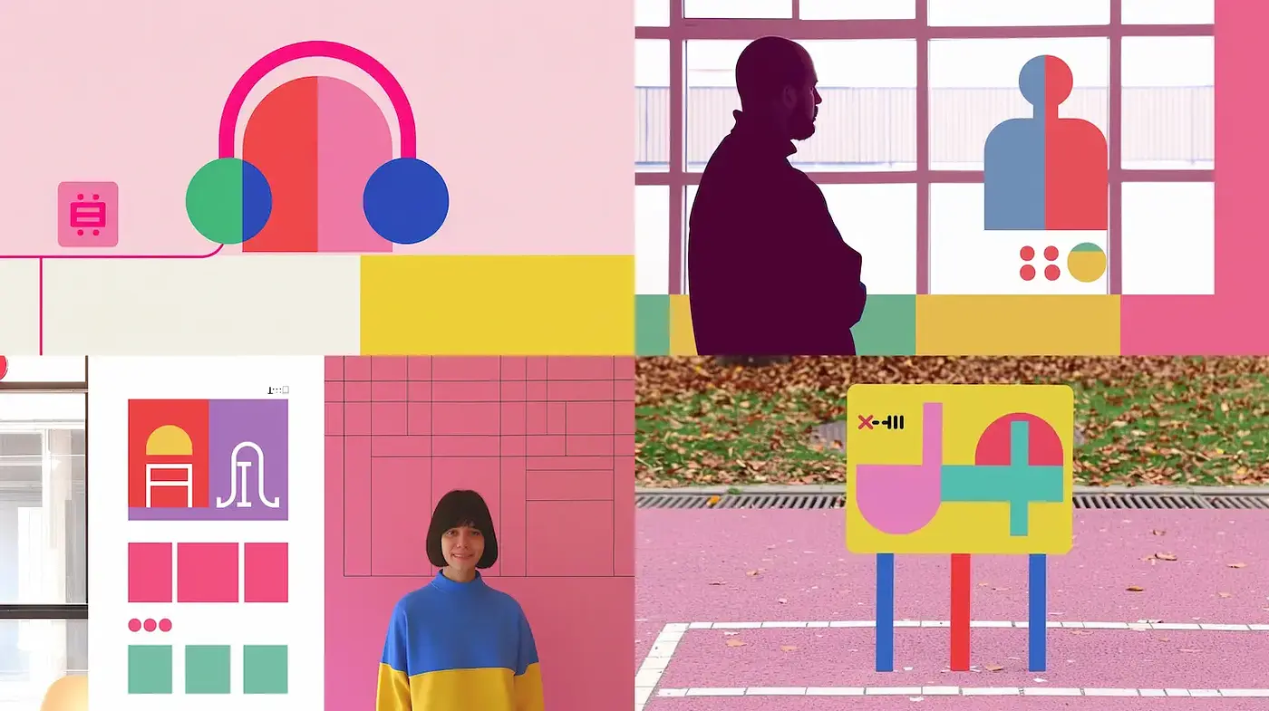 Consistent Geometric and Playful Aesthetic with Vibrant Color Contrasts - Midjourney sref style