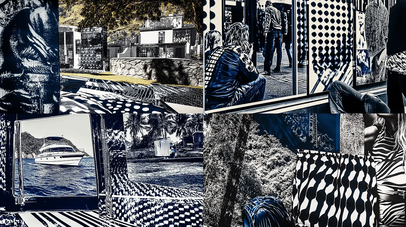 Monochromatic Vintage Nostalgia with Surreal Geometric Patterns - Midjourney sref style