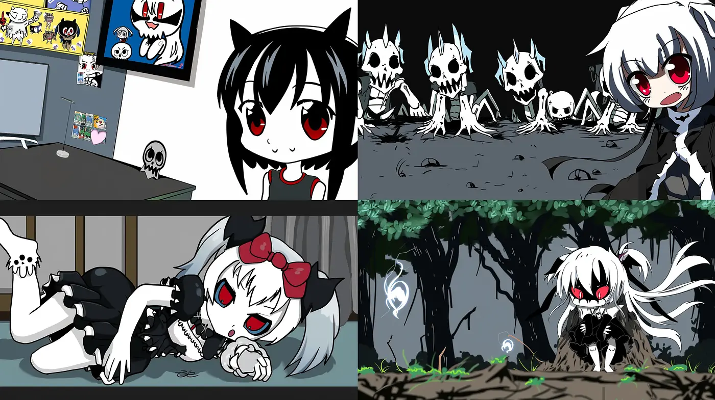 Monochromatic Anime Fusion with Surrealist Undertones - Midjourney sref style