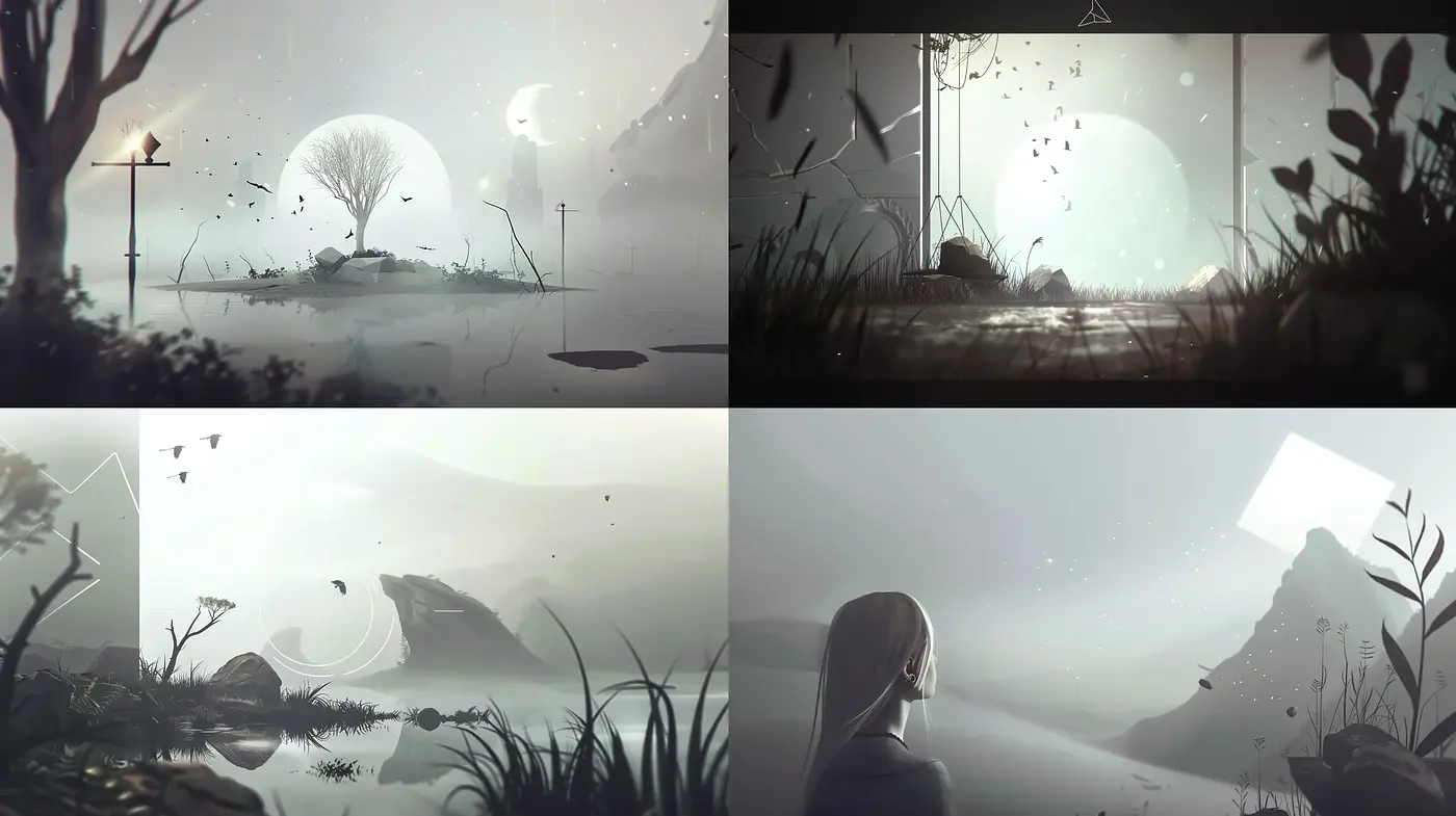 Ethereal Monochrome Dreamscape Series - Midjourney sref style