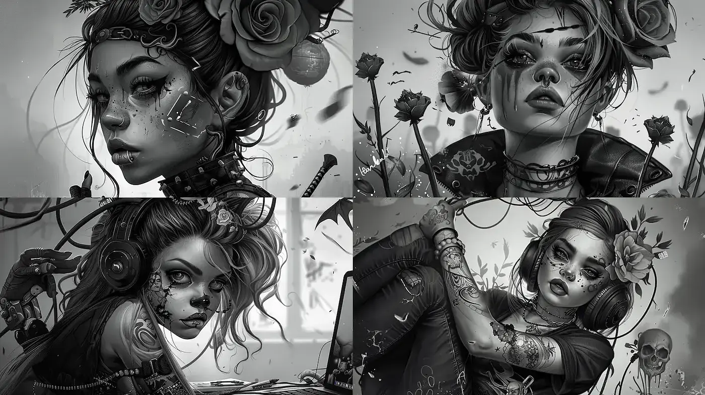 Darkly Expressive Portraits with a Floral Theme - Midjourney sref style