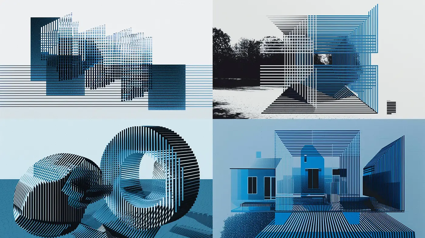 Transcending Geometric Consistency: A Meditative Exploration in Monochrome and Sapphire Hues - Midjourney sref style