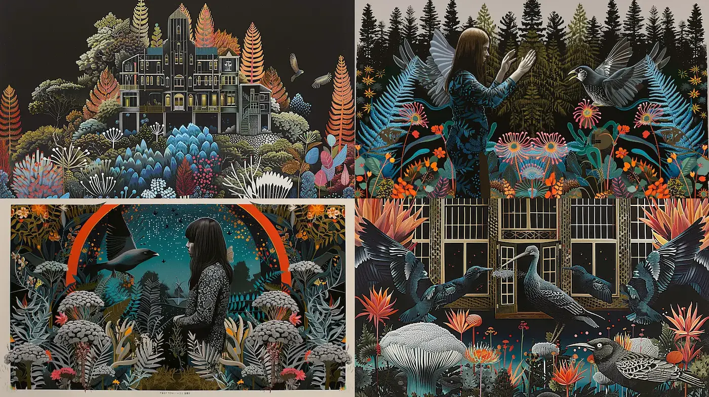 Whimsical Nature-Infused Surrealism with a Touch of Folklore - Midjourney sref style