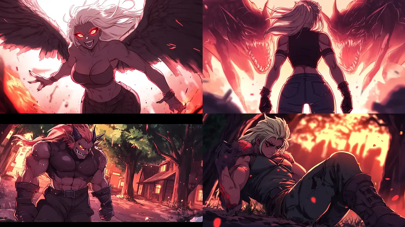 Fiery Twilight Ambiance with Dynamic Anime Influence - Midjourney sref style