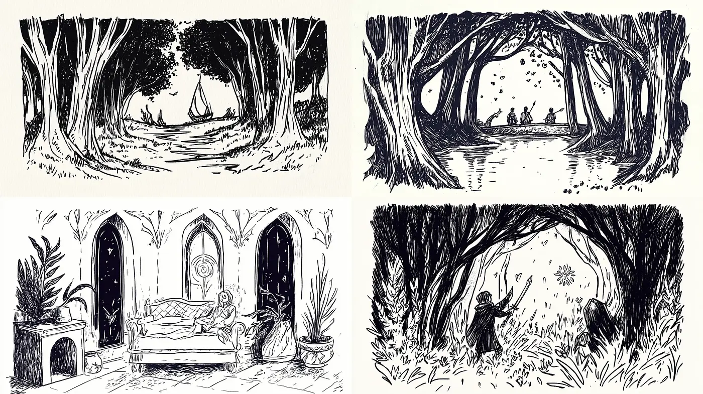 Enchanted Forests and Dreamlike Monochrome Sketches - Midjourney sref style
