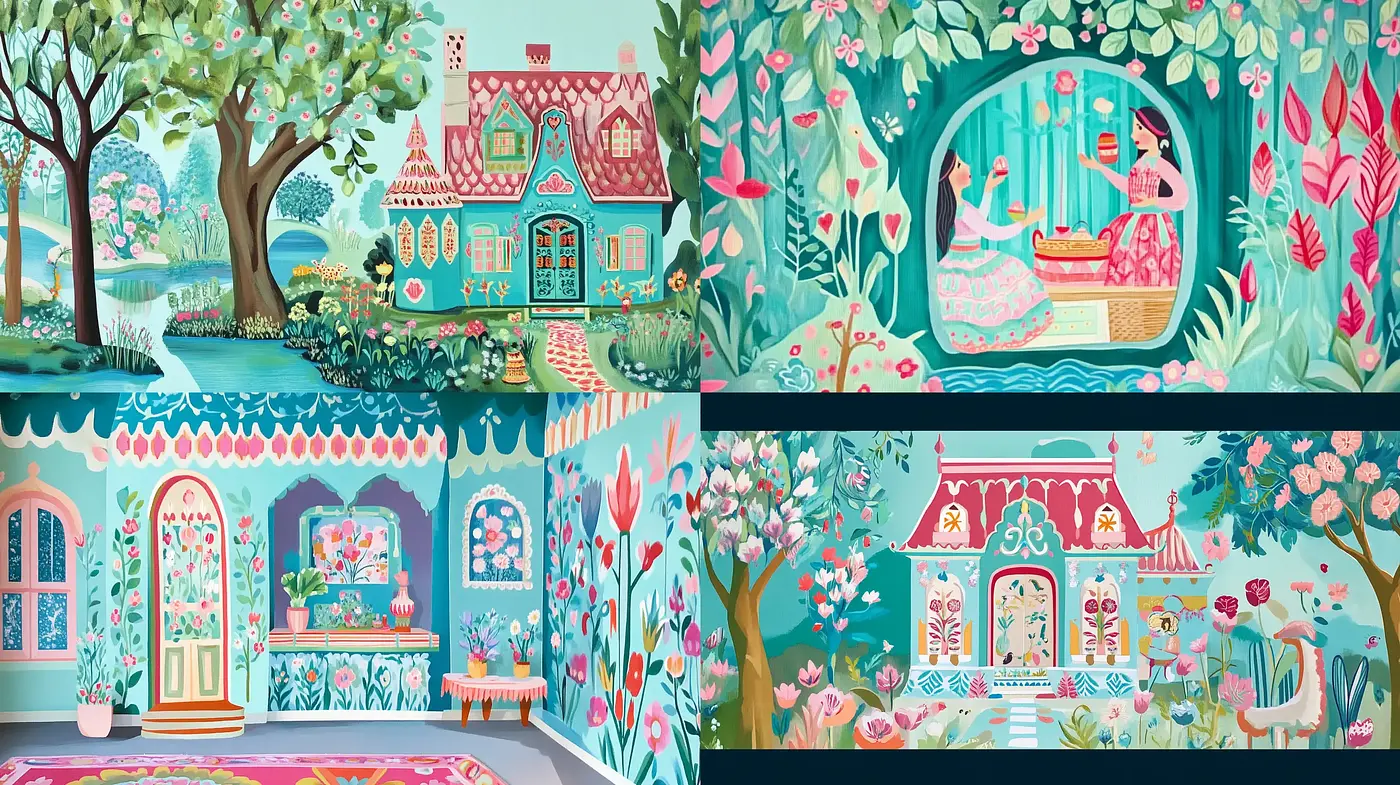 Enchanted Pastel Gardens: A Whimsical Illustrative Series - Midjourney sref style